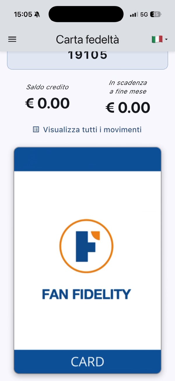 Schermata reale dell’app Fan Fidelity